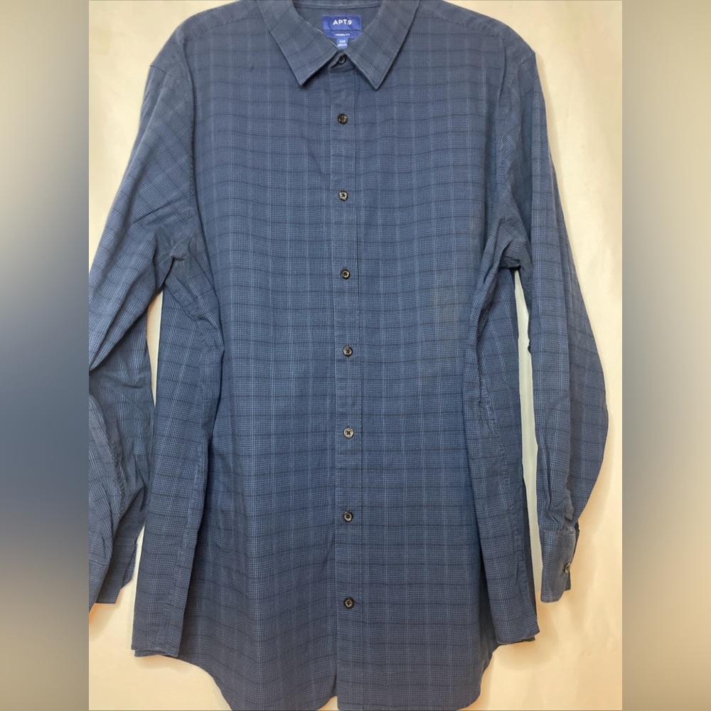 Apt 9 Mens Modern Fit Long Sleeve Button Down Size 2XB Medieval Blue Plaid Z024